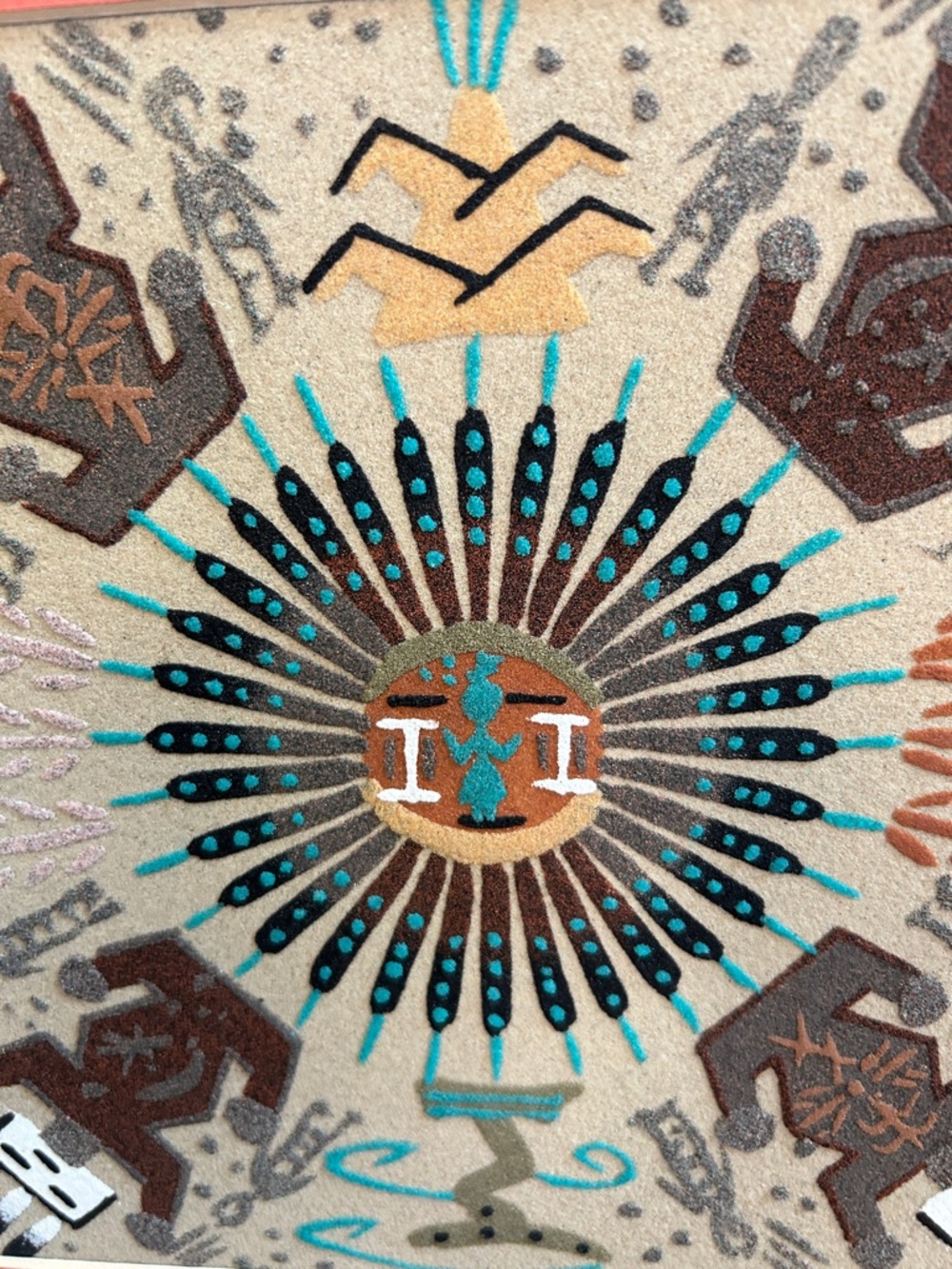 Wall Art signed Navajo sandpainting, a collectible art form. 14” x 14” - Picture 5 of 8